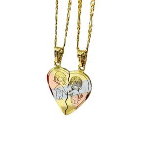 Broken heart charm Necklace for Mens Womens 20" Valentines Day Figaro Chain Gold